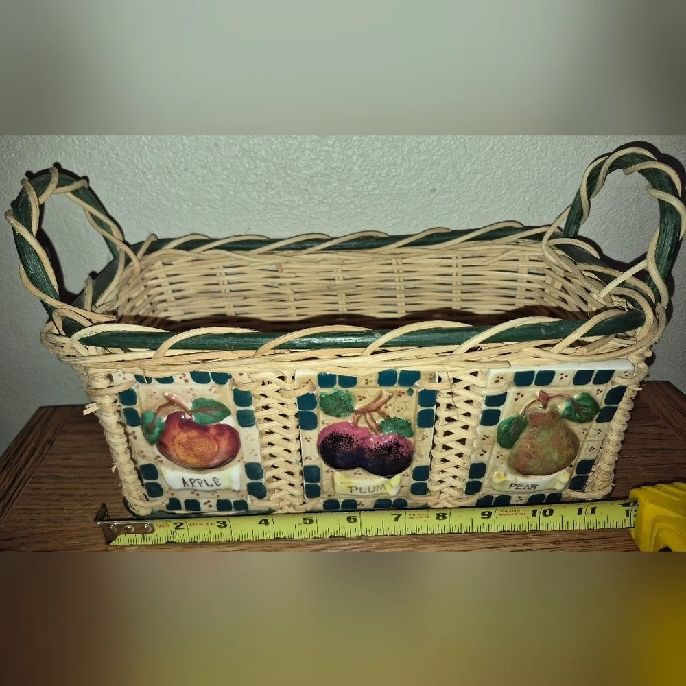Vintage Woven Wicker Basket with Handles 12x5